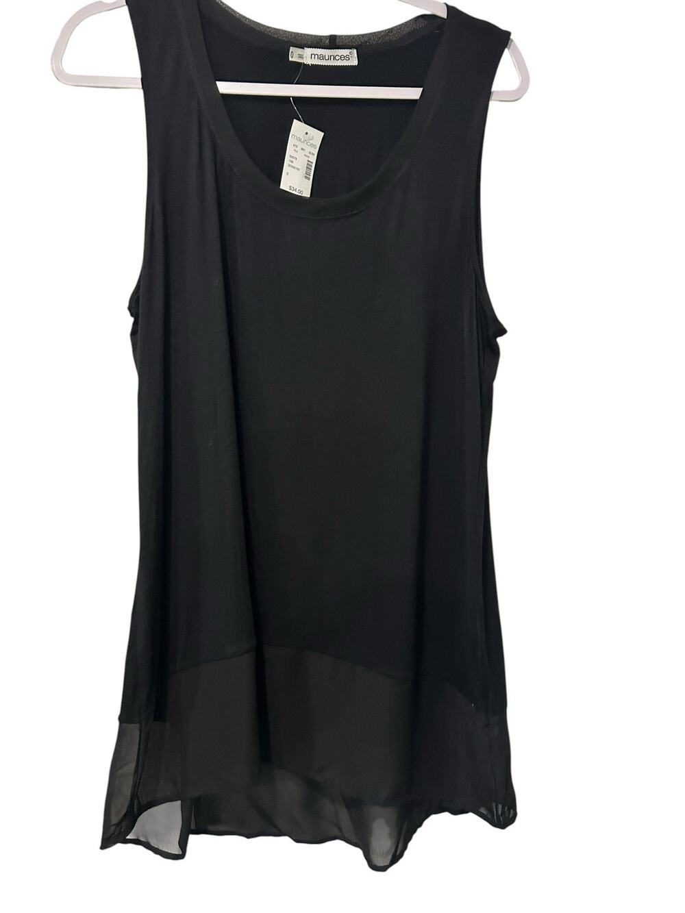 Maurices Black Sleeveless Tank Top NWT Sheer Chiffon Hem Tunic Women's SZ 0